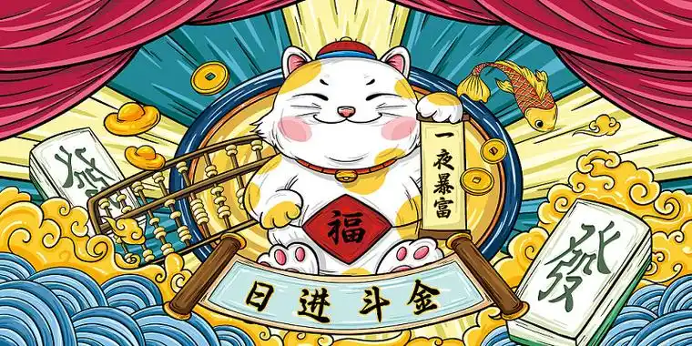 中国风招财猫新年春节元素png素材招财猫卡通国潮新年插画招财猫银子