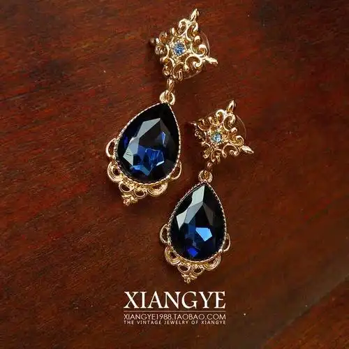 向叶 复古宫廷蓝宝石满钻耳钉颈带西洋古董复刻vintage珠宝首饰