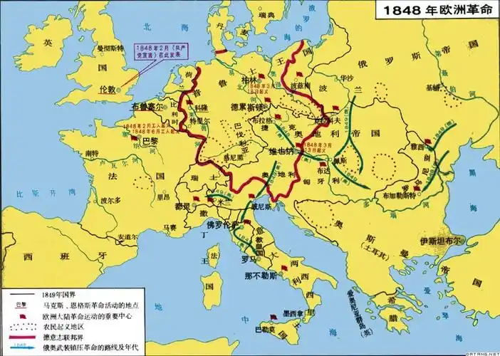 地图:1848年欧洲革命