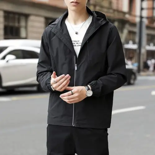 秋冬连帽夹克男外套休闲运动风时尚潮百搭青少年韩版外衣服流行