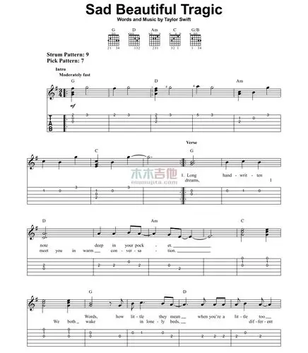 sad beautful tragic(吉他谱)