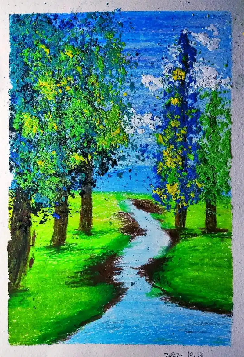 油画棒#油画棒风景画 #油画 - 抖音