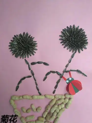 瓜子,花生拼接出来的菊花