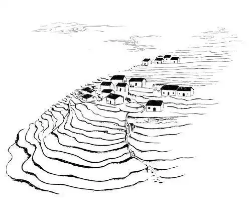 简笔画梯田农村