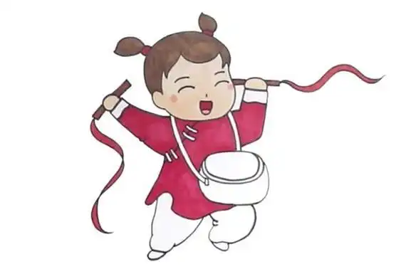 喜庆春节小女孩打锣鼓简笔画图片