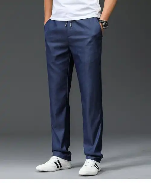 皮尔卡丹高档男装天丝休闲裤男宽松直筒长裤运动长裤男春季薄款松紧腰