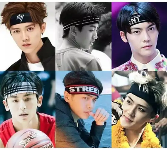 发箍头套字母头巾宽边运动头带潮女头箍潮背头发卡陈伟霆发带 方巾-黑