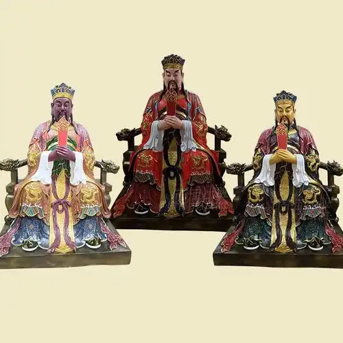 寺庙供奉道教三官大帝彩绘树脂神像供应温州厂家定制纯铜佛寺佛像