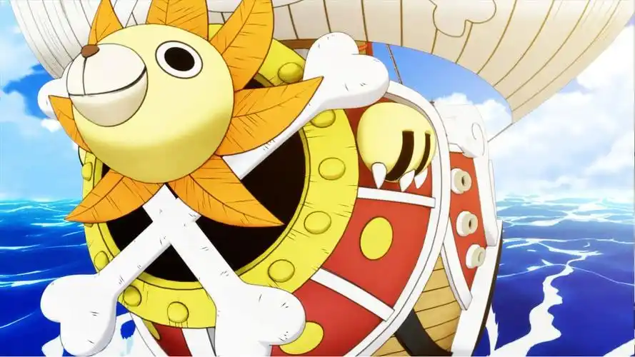 我需要一张海贼王万里阳光号展帆航行的图片,在海上.谢谢!