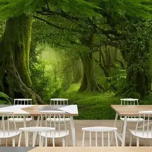 8d立体自然森林风景壁纸3d电视背景墙纸树林竹子客厅沙发大型壁画