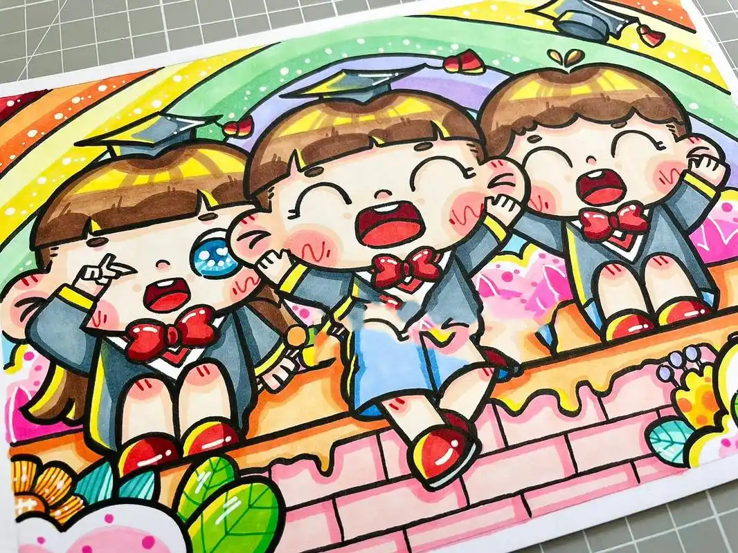 原创毕业主题画 儿童画 毕业主题画 毕业季 毕业典礼 幼儿园毕业主题