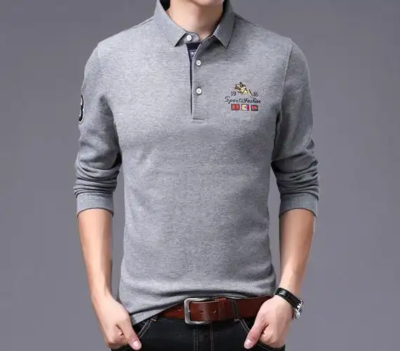 批发男装长袖polo衫男冬季加厚长袖t恤中年翻领韩版长袖t恤上衣外