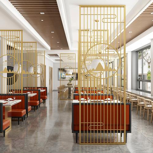 定制现代简约铁艺屏风隔断墙商用餐厅卡座包间格栅火锅饭店玄关装