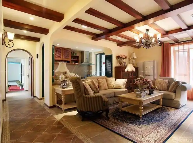 美式风格家居装修客厅吊顶设计图片