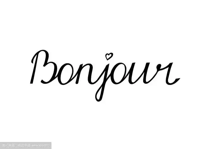 法语问候语.你好.白底黑字.矢量图