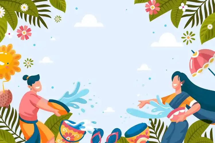 傣族泼水节情侣泼水插画0