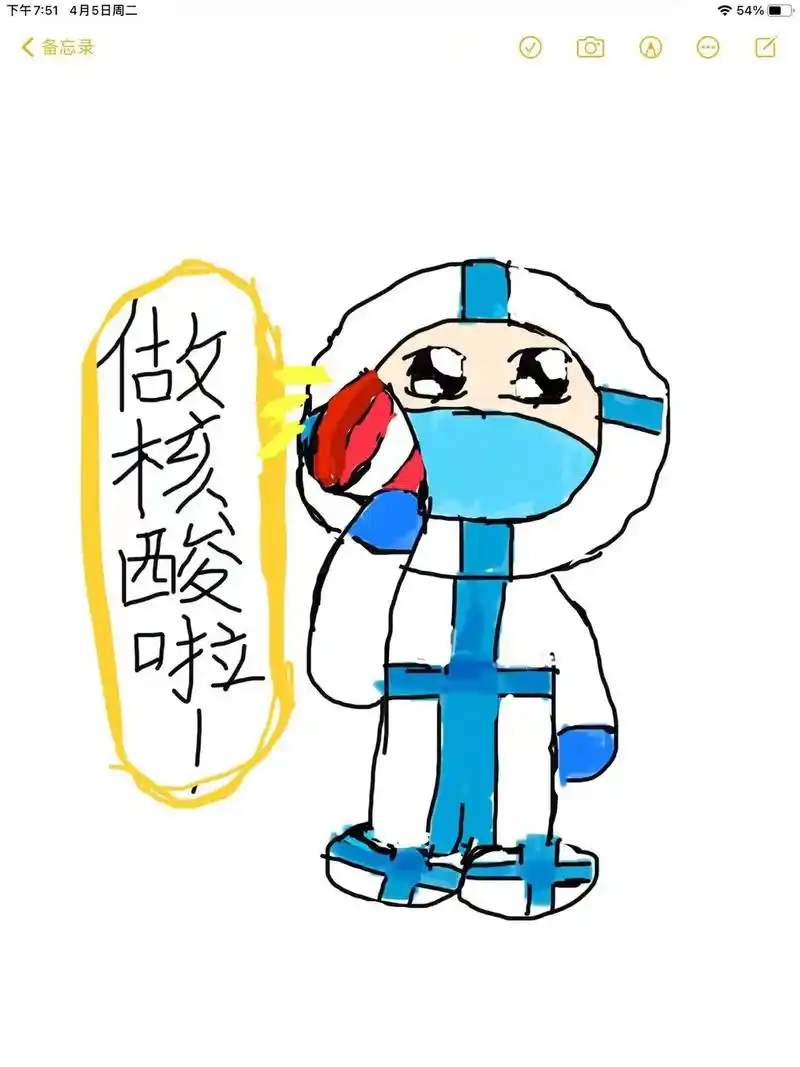 转自女儿的手绘画及内心独白:昨天我们上海全体做核酸了,医护人 - 抖