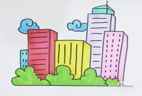 简笔画房子彩色两个现代楼房在一起的儿童简笔画一排排房子要如何画一