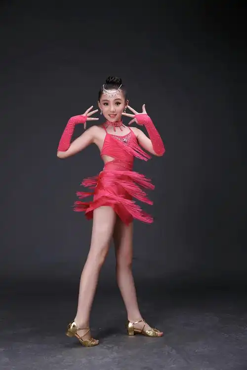 拉丁舞裙儿童演出服女孩2017少儿表演比赛服装新款亮片流苏跳舞蹈宝