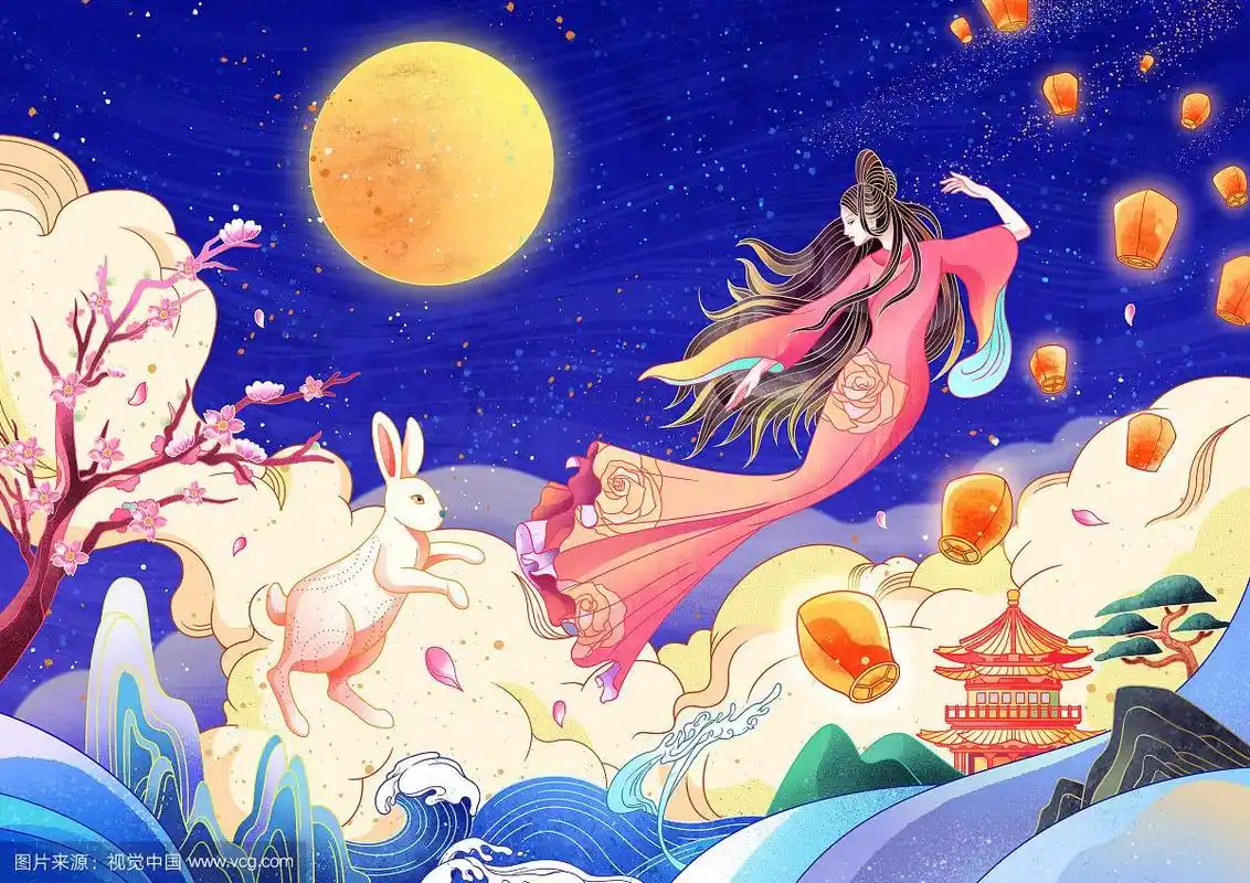 中秋嫦娥奔月插画