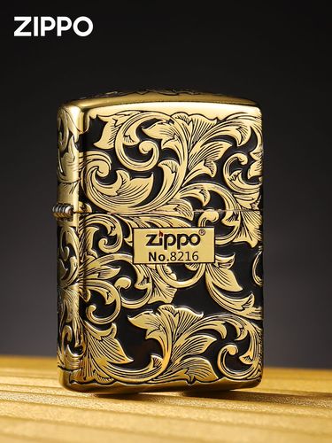 打火机zippo正版限量版盔甲机黑金经典唐草送l男士友礼防风打火机