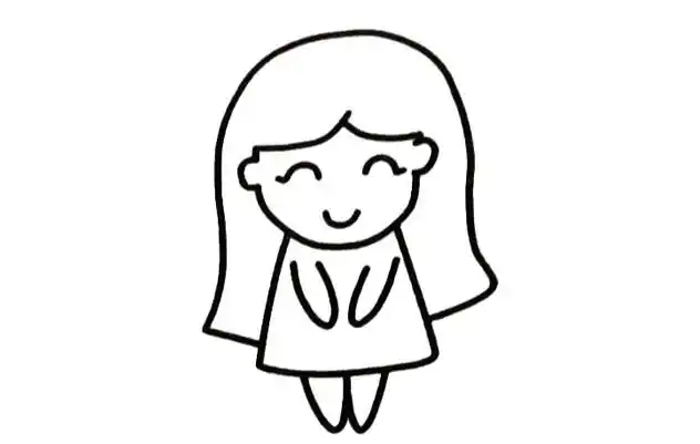 长发小美女简笔画步骤教程