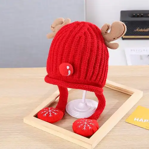 冬季儿童护耳帽圣诞节礼物宝宝毛线帽可爱保暖婴儿帽子男女小孩帽