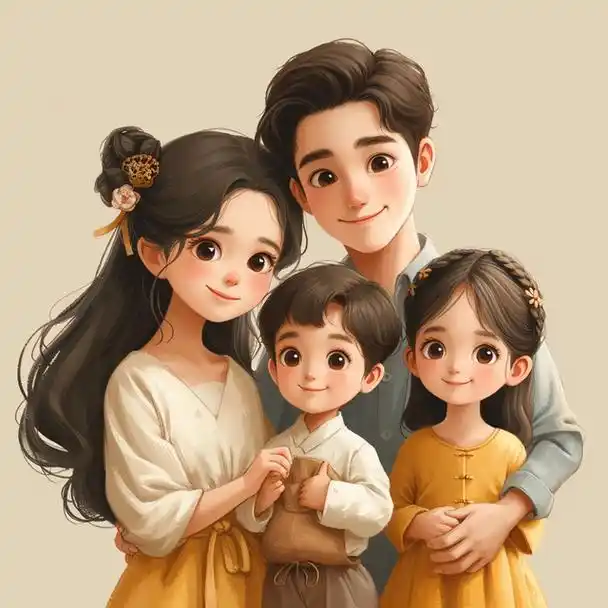 亲子头像|2024一家四口姐弟「插画合集1」原创