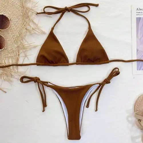 色欧美沙滩系带比基尼性感三点式年夏季分体泳衣bikinirpgv 天蓝色 s