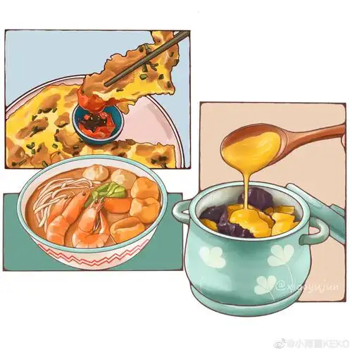 中国美食小吃绘画作品