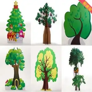 舞台表演道具幼儿园学校儿童绘本剧演出场景森林大树花草房子背景