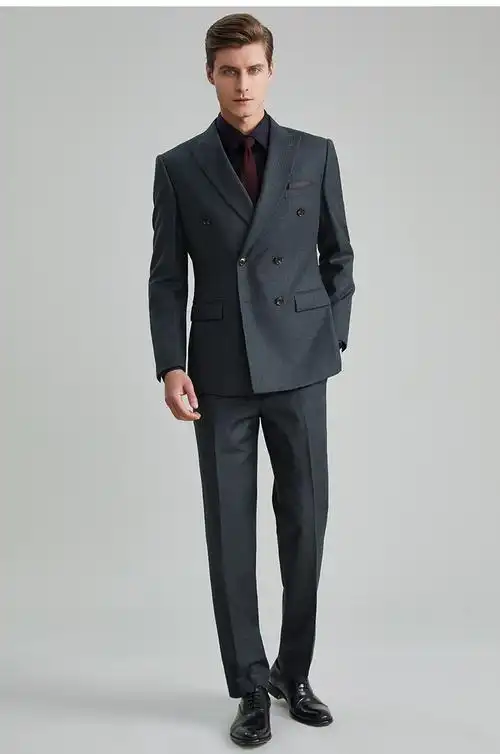 商务正装西装男套装新郎结婚礼服深灰隐条双排扣上衣裤子马甲w036上衣