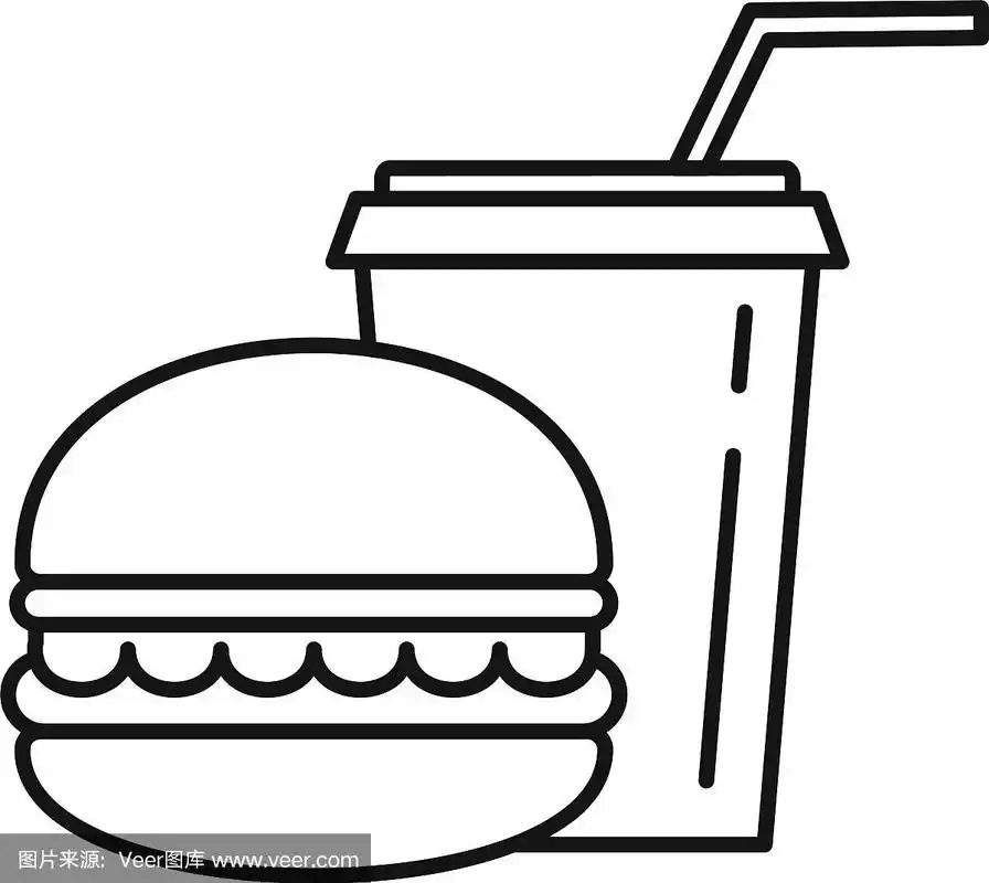 汉堡汽水杯图标轮廓风格