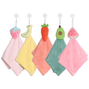 韩国萌系太阳花擦手巾挂式 卡通珊瑚绒吸水家用厨房擦手毛巾儿童
