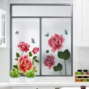 玻璃贴膜卫生间浴室绿植百合花磨砂透光不透明阳台落地窗户窗贴纸