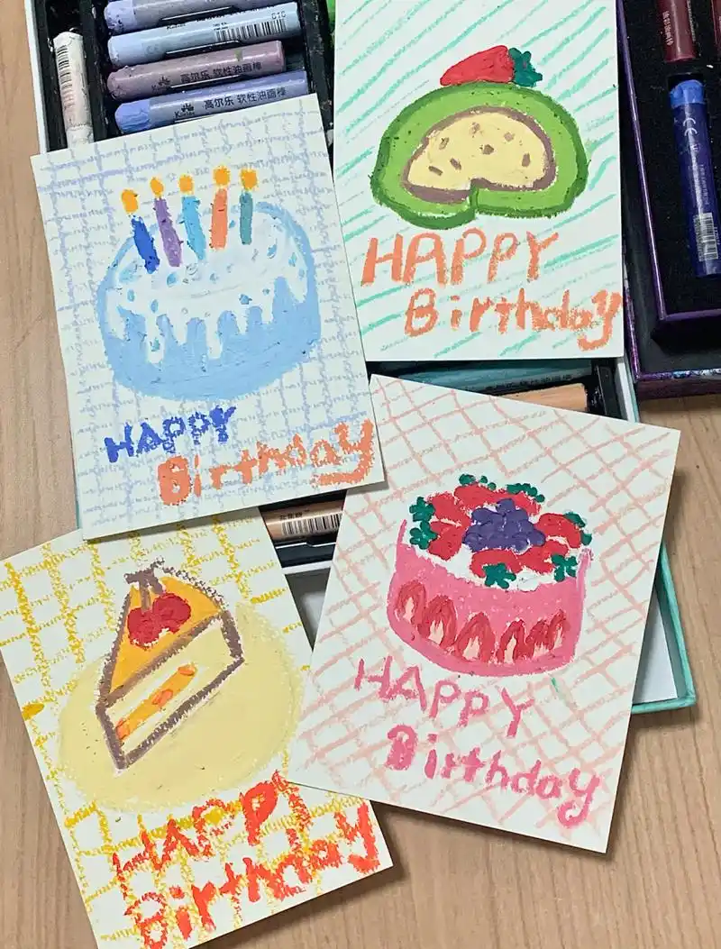 油画棒|手绘生日贺卡|简单可爱不手残 为忙碌的学习工作增加一点简单