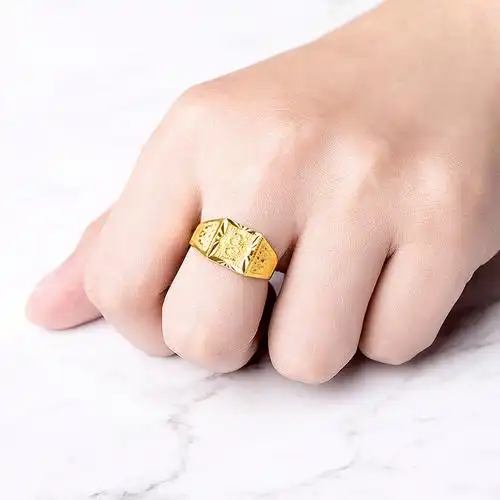 梦金园金戒指足金999腾龙戒指霸气老板戒方戒男士粗款戒子