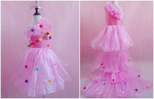 环保女童拖尾裙子垃圾袋衣服亲子走秀服装幼儿园儿童演出服