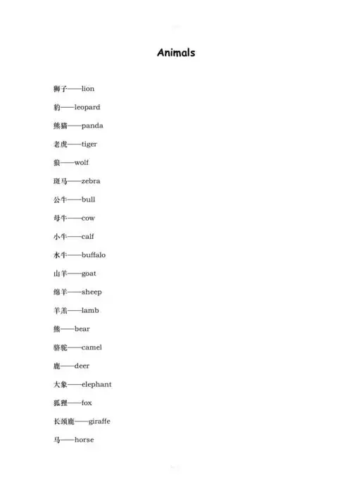 所有动物的英语单词