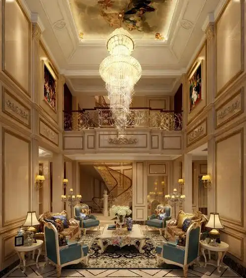 贵阳独栋别墅装修挑空客厅欧式风格设计案例