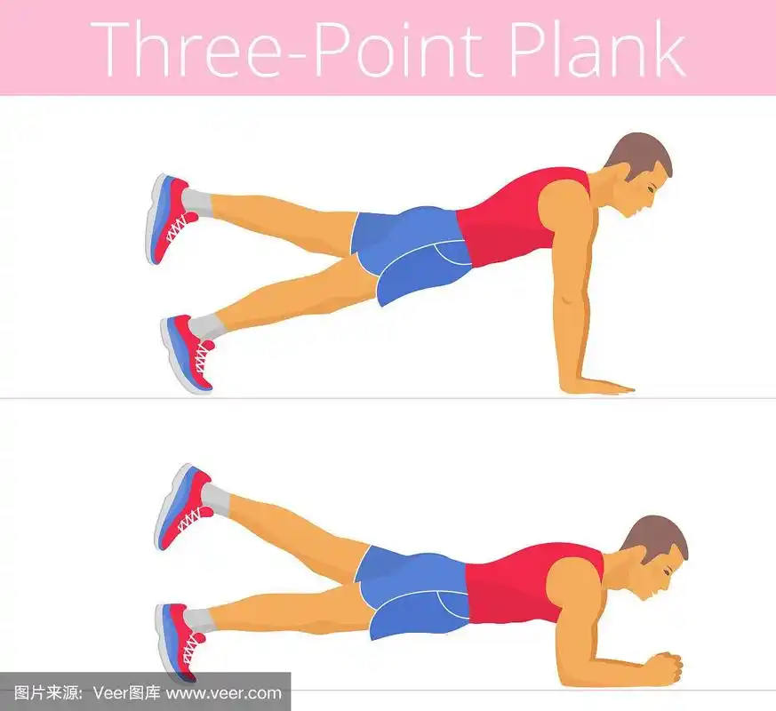那个爱运动的年轻人正在做三点平板支撑练习.