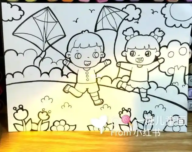 儿童画主题放风筝