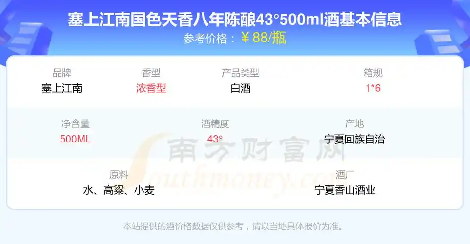 塞上江南国色天香八年陈酿43500ml酒价格2024一览