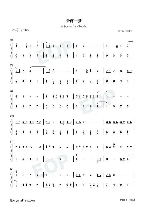 云深一梦-陈情令蓝忘机同人曲双手简谱预览1