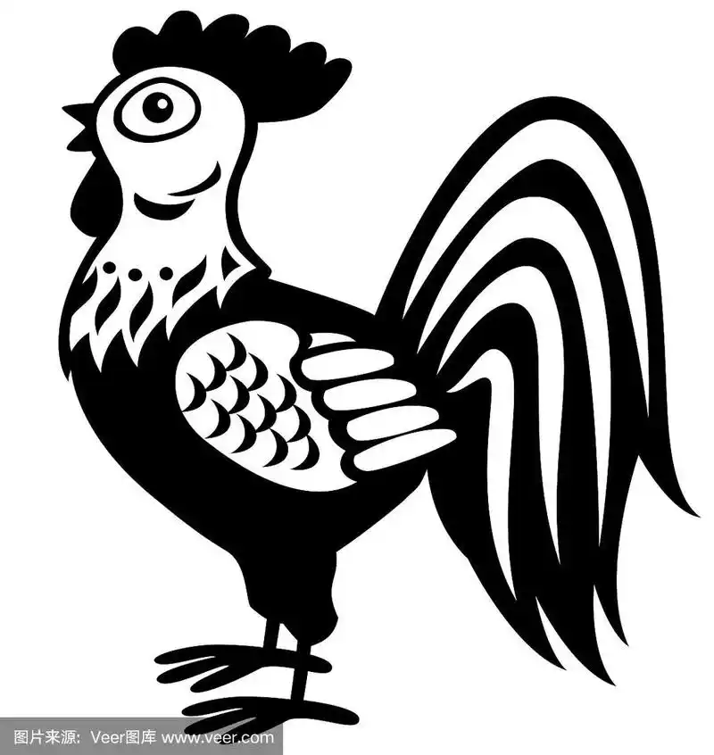 卡通公鸡黑白