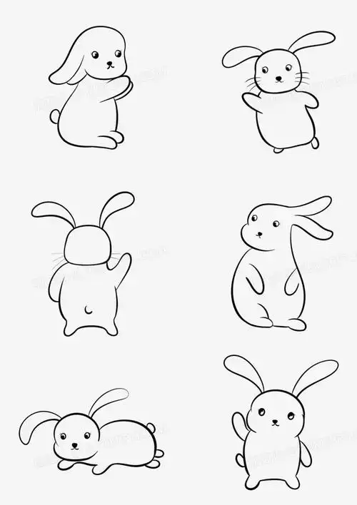 本作品全称为《卡通风黑色一组可爱兔子简笔画合集创意元素》,主要