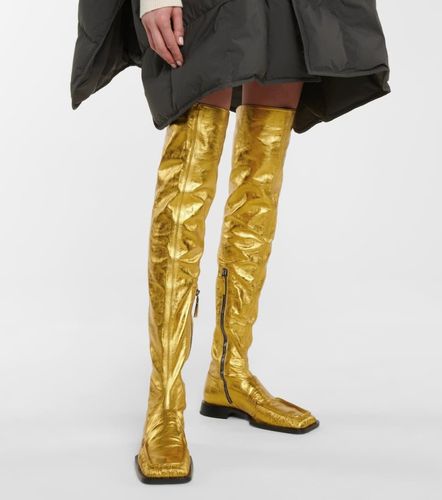 欧美真皮平跟长靴方头过膝靴金色弹力靴古铜色女鞋米白色高筒靴潮