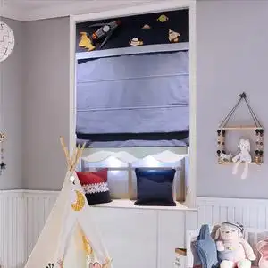 罗马帘升降窗帘卡通飞船男孩儿童房遮光提拉卷帘卧室客厅书房新款