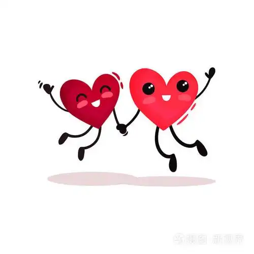 两个人性化的红心在跳跃行动.幸福的一对爱的主题.