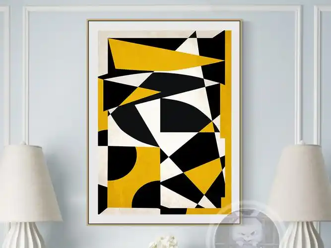 现代欧式北欧几何黄色抽象艺术客厅装饰画